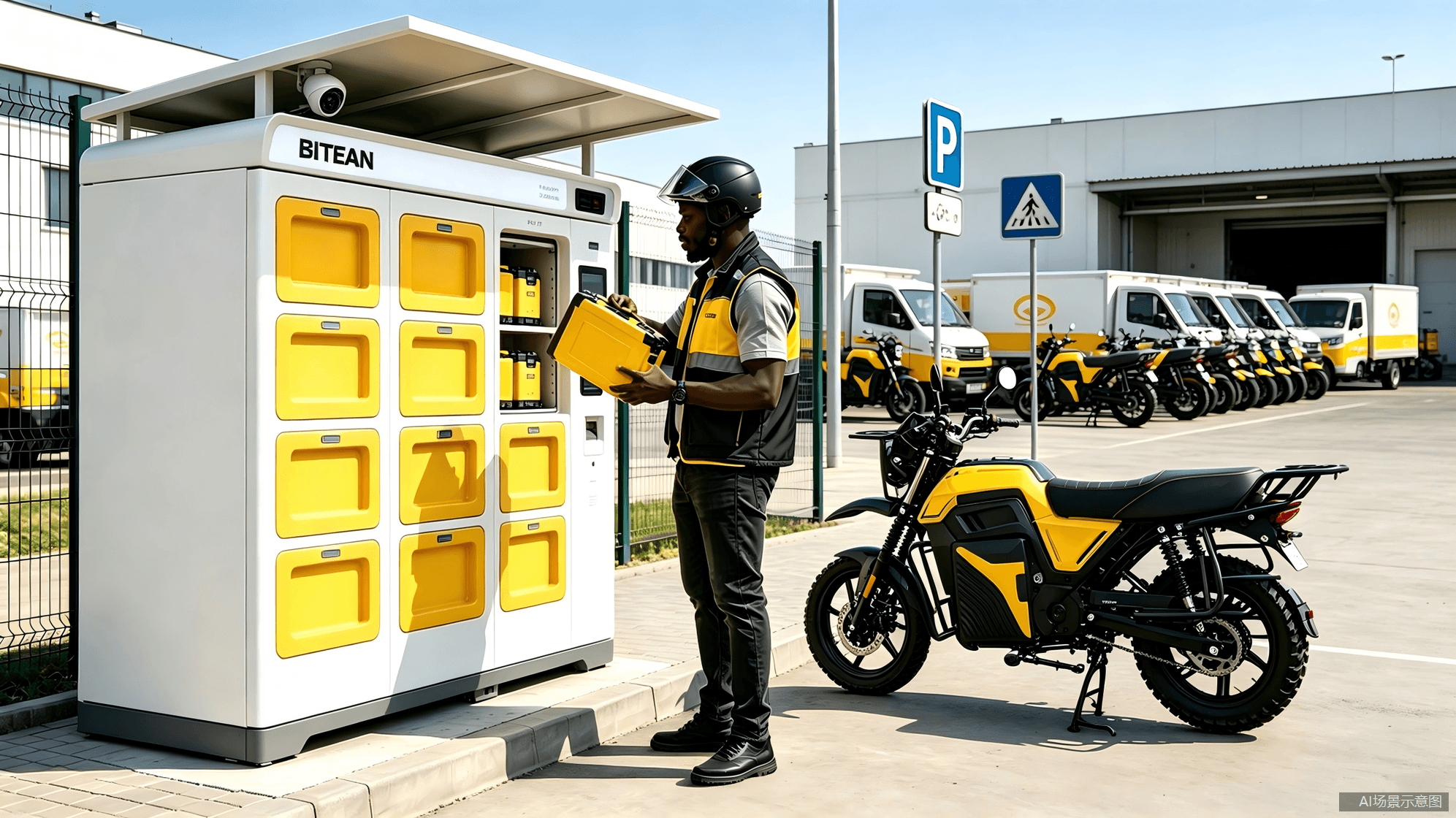 Express delivery fleet at a BITEAN battery swap hub