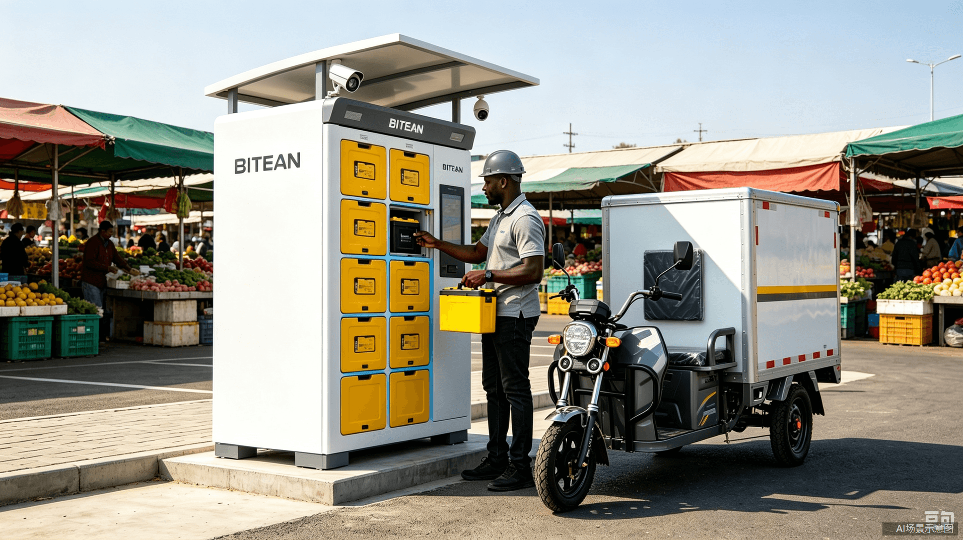 Tricycle logistics battery swap in a community setting